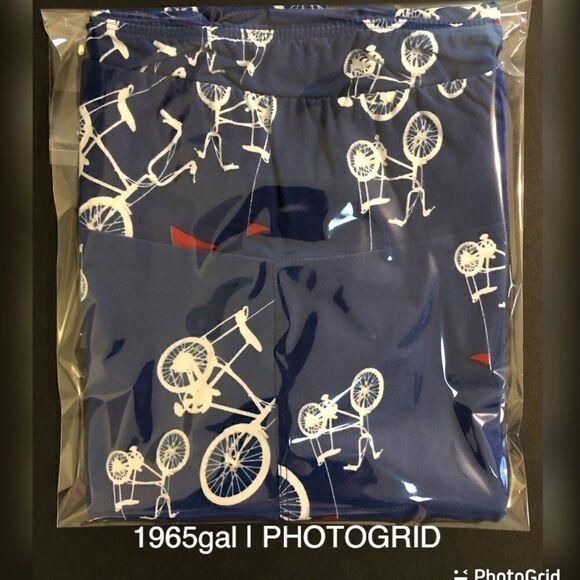 Lularoe TC Leggings Blue 70’s Bike Design - Picture 2 of 9